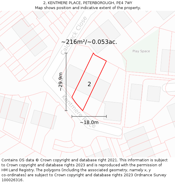 2, KENTMERE PLACE, PETERBOROUGH, PE4 7WY: Plot and title map