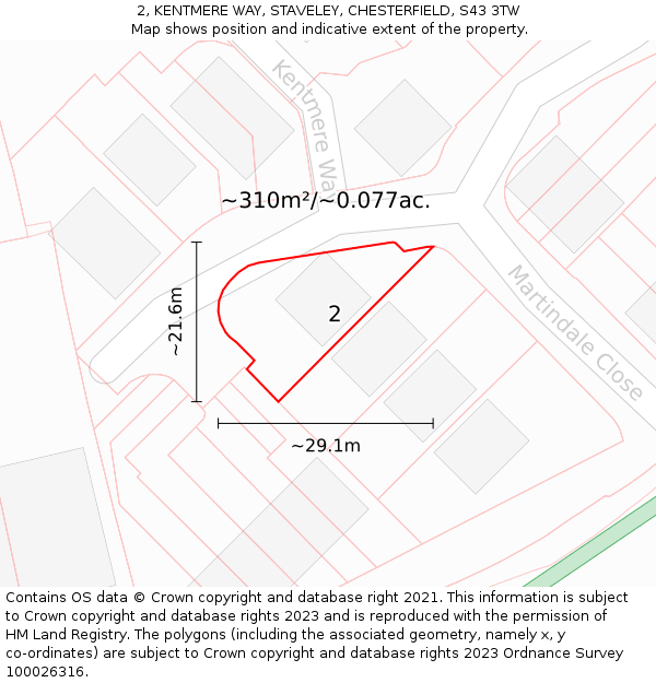2, KENTMERE WAY, STAVELEY, CHESTERFIELD, S43 3TW: Plot and title map