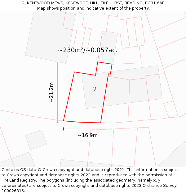 2, KENTWOOD MEWS, KENTWOOD HILL, TILEHURST, READING, RG31 6AE: Plot and title map