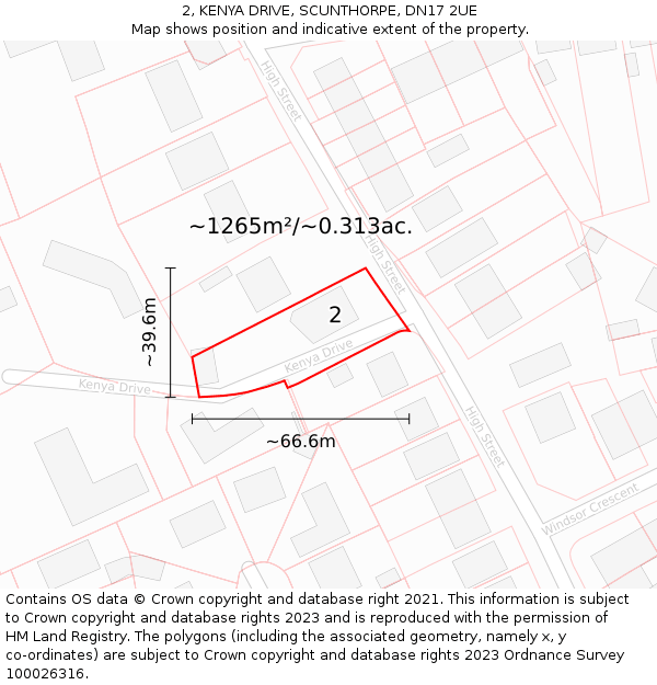 2, KENYA DRIVE, SCUNTHORPE, DN17 2UE: Plot and title map