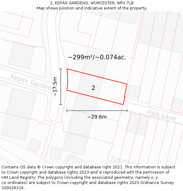 2, KEPAX GARDENS, WORCESTER, WR3 7LB: Plot and title map