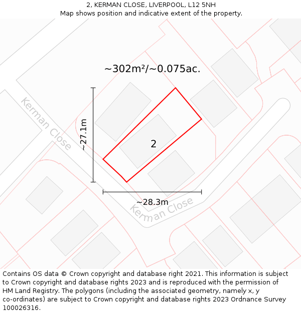 2, KERMAN CLOSE, LIVERPOOL, L12 5NH: Plot and title map
