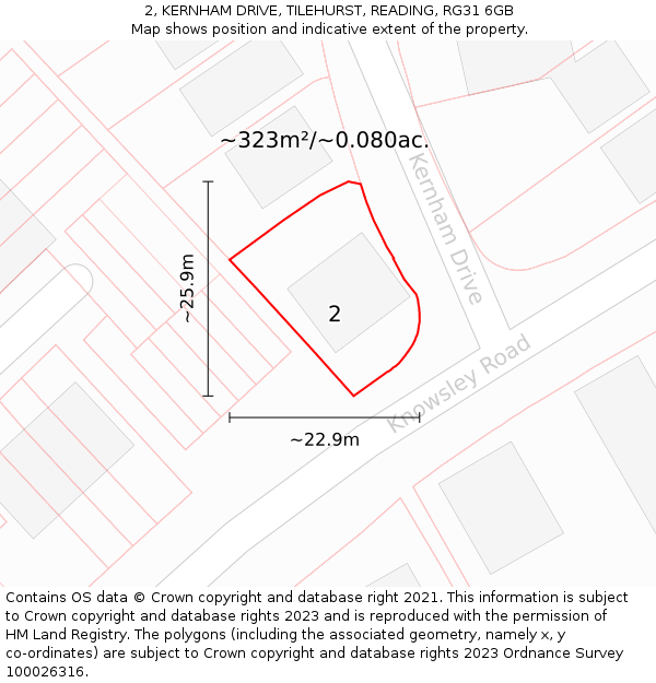 2, KERNHAM DRIVE, TILEHURST, READING, RG31 6GB: Plot and title map
