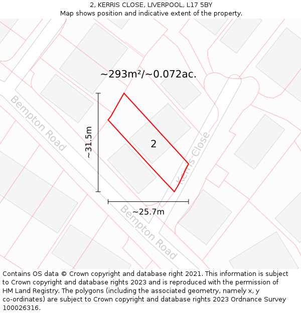 2, KERRIS CLOSE, LIVERPOOL, L17 5BY: Plot and title map