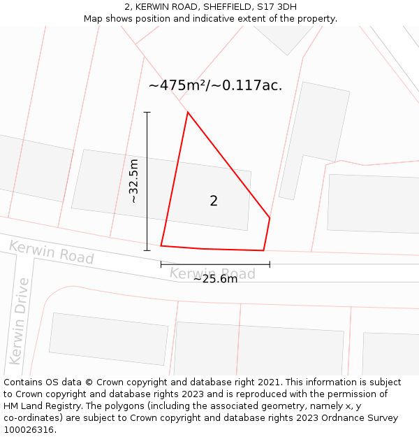 2, KERWIN ROAD, SHEFFIELD, S17 3DH: Plot and title map