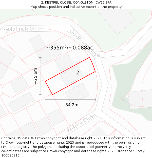 2, KESTREL CLOSE, CONGLETON, CW12 3FA: Plot and title map