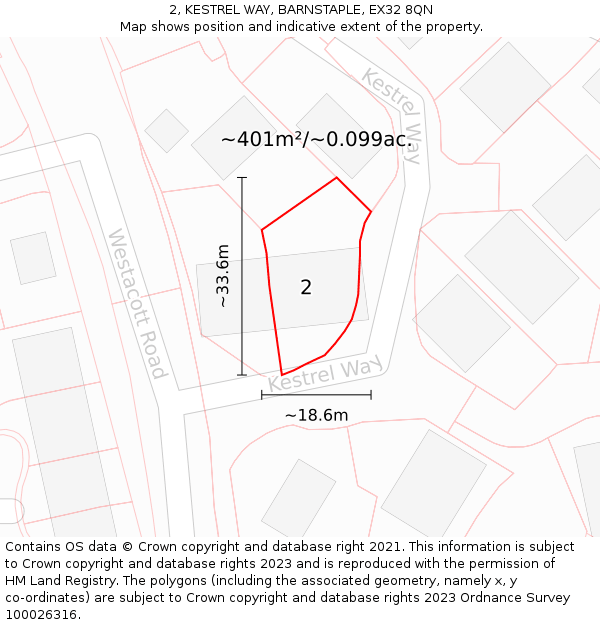 2, KESTREL WAY, BARNSTAPLE, EX32 8QN: Plot and title map