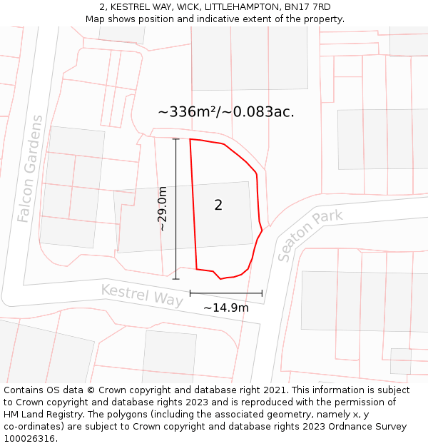 2, KESTREL WAY, WICK, LITTLEHAMPTON, BN17 7RD: Plot and title map
