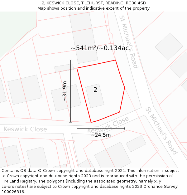 2, KESWICK CLOSE, TILEHURST, READING, RG30 4SD: Plot and title map
