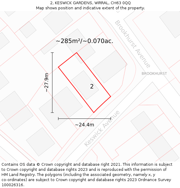 2, KESWICK GARDENS, WIRRAL, CH63 0QQ: Plot and title map
