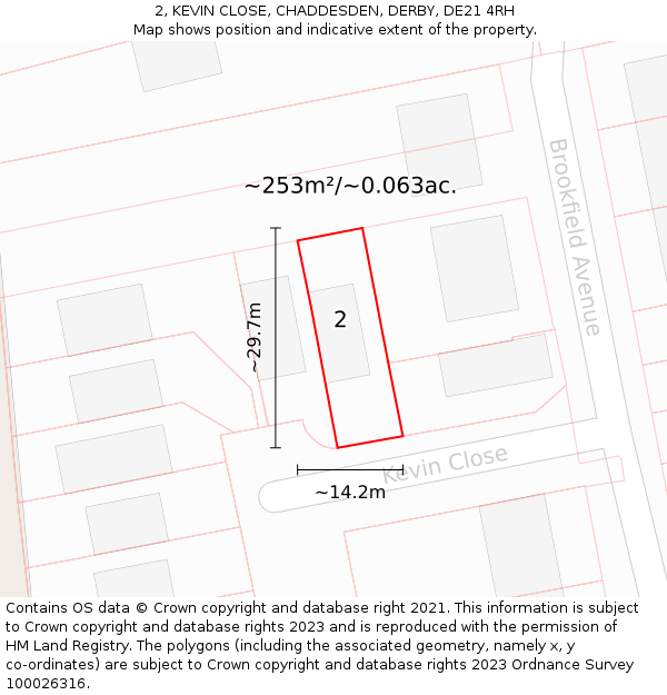 2, KEVIN CLOSE, CHADDESDEN, DERBY, DE21 4RH: Plot and title map