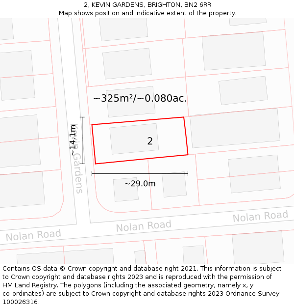 2, KEVIN GARDENS, BRIGHTON, BN2 6RR: Plot and title map