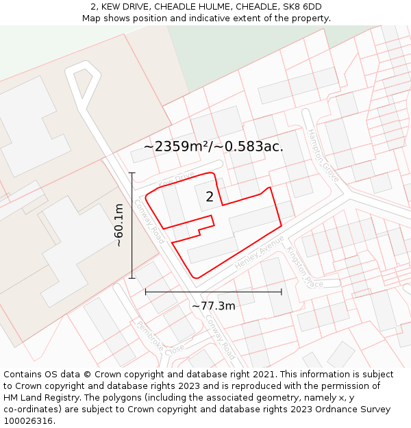 2, KEW DRIVE, CHEADLE HULME, CHEADLE, SK8 6DD: Plot and title map