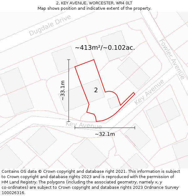 2, KEY AVENUE, WORCESTER, WR4 0LT: Plot and title map