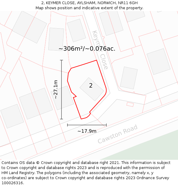 2, KEYMER CLOSE, AYLSHAM, NORWICH, NR11 6GH: Plot and title map