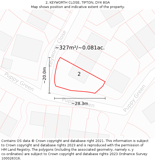 2, KEYWORTH CLOSE, TIPTON, DY4 8GA: Plot and title map