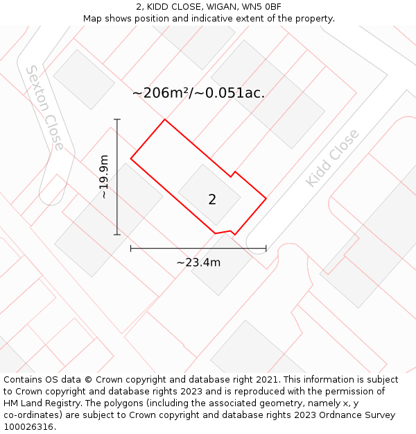 2, KIDD CLOSE, WIGAN, WN5 0BF: Plot and title map