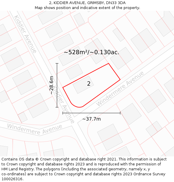 2, KIDDIER AVENUE, GRIMSBY, DN33 3DA: Plot and title map