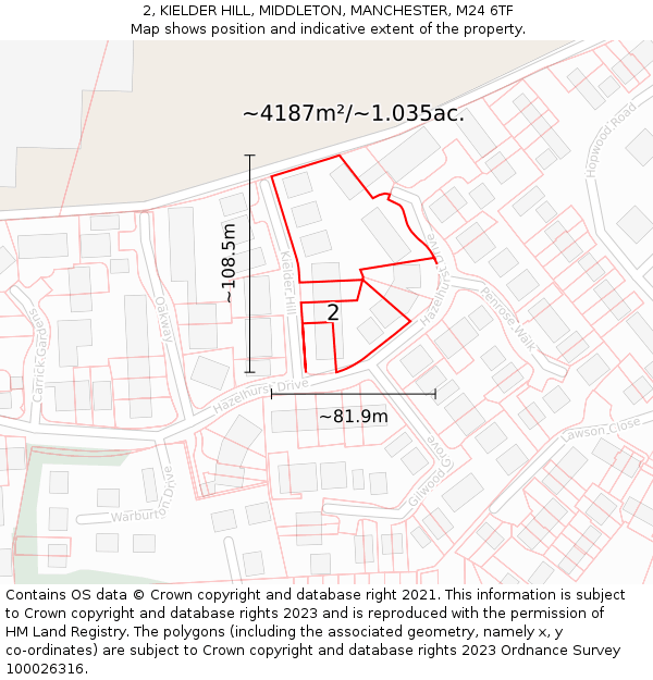 2, KIELDER HILL, MIDDLETON, MANCHESTER, M24 6TF: Plot and title map
