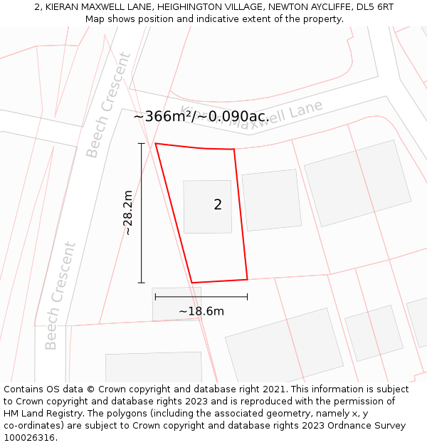 2, KIERAN MAXWELL LANE, HEIGHINGTON VILLAGE, NEWTON AYCLIFFE, DL5 6RT: Plot and title map