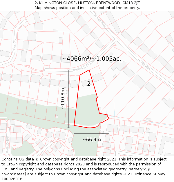 2, KILMINGTON CLOSE, HUTTON, BRENTWOOD, CM13 2JZ: Plot and title map