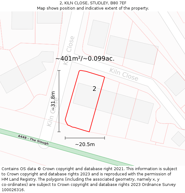 2, KILN CLOSE, STUDLEY, B80 7EF: Plot and title map