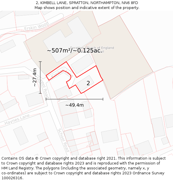 2, KIMBELL LANE, SPRATTON, NORTHAMPTON, NN6 8FD: Plot and title map