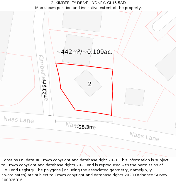 2, KIMBERLEY DRIVE, LYDNEY, GL15 5AD: Plot and title map