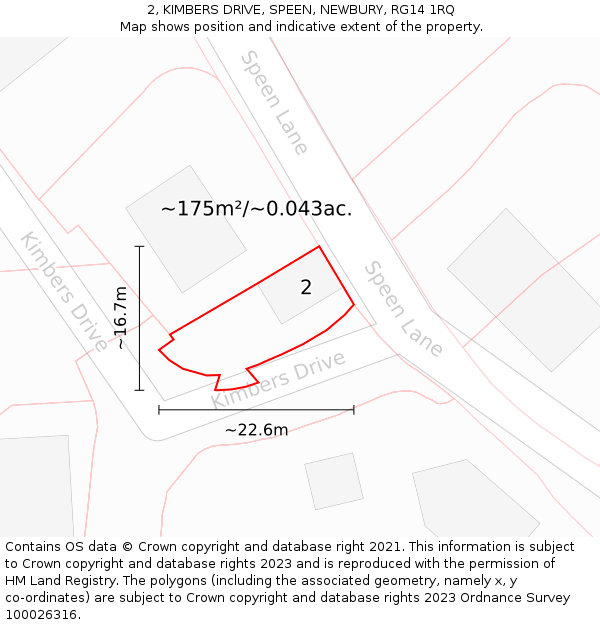 2, KIMBERS DRIVE, SPEEN, NEWBURY, RG14 1RQ: Plot and title map