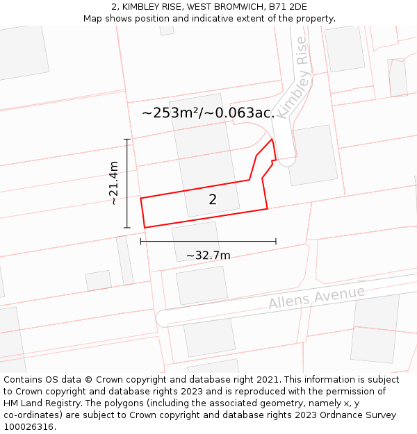 2, KIMBLEY RISE, WEST BROMWICH, B71 2DE: Plot and title map
