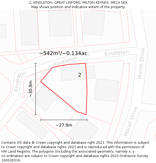 2, KINDLETON, GREAT LINFORD, MILTON KEYNES, MK14 5EA: Plot and title map
