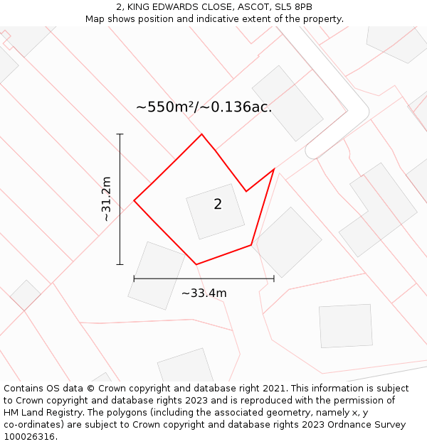 2, KING EDWARDS CLOSE, ASCOT, SL5 8PB: Plot and title map