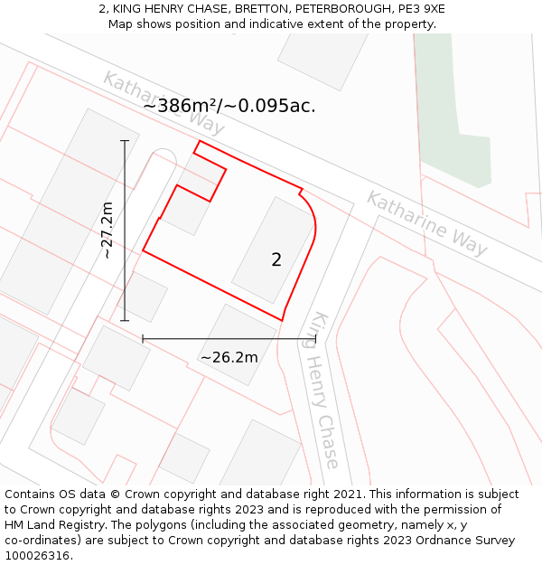 2, KING HENRY CHASE, BRETTON, PETERBOROUGH, PE3 9XE: Plot and title map