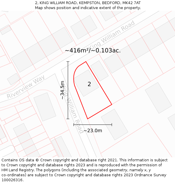 2, KING WILLIAM ROAD, KEMPSTON, BEDFORD, MK42 7AT: Plot and title map