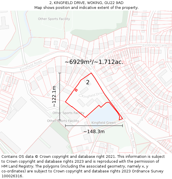 2, KINGFIELD DRIVE, WOKING, GU22 9AD: Plot and title map