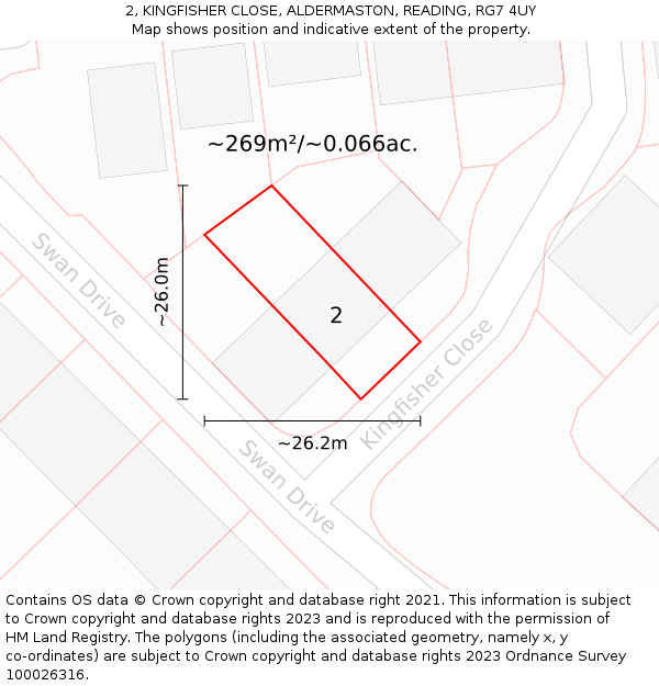2, KINGFISHER CLOSE, ALDERMASTON, READING, RG7 4UY: Plot and title map