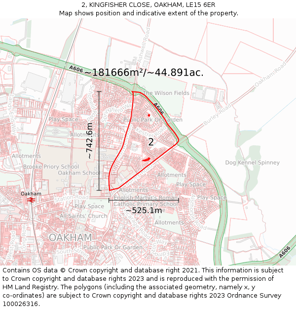 2, KINGFISHER CLOSE, OAKHAM, LE15 6ER: Plot and title map