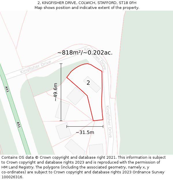2, KINGFISHER DRIVE, COLWICH, STAFFORD, ST18 0FH: Plot and title map