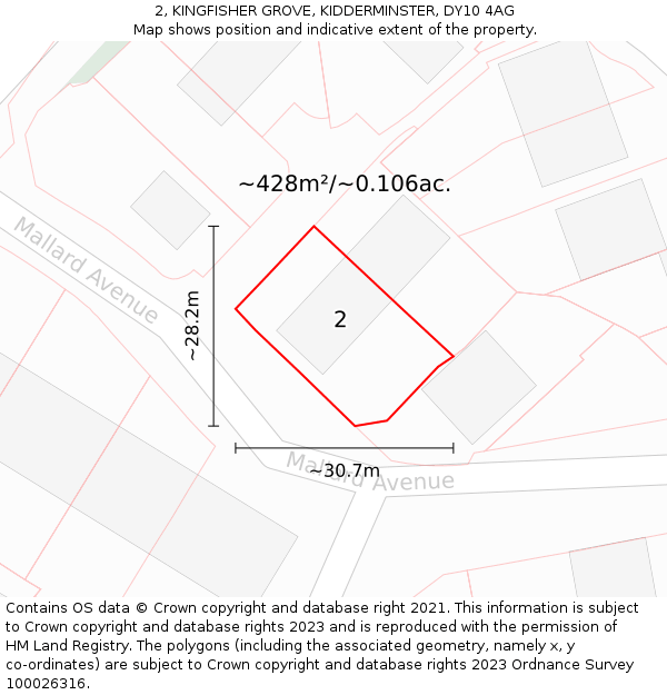 2, KINGFISHER GROVE, KIDDERMINSTER, DY10 4AG: Plot and title map