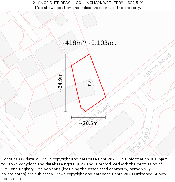 2, KINGFISHER REACH, COLLINGHAM, WETHERBY, LS22 5LX: Plot and title map