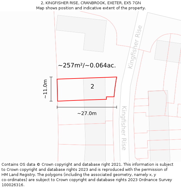 2, KINGFISHER RISE, CRANBROOK, EXETER, EX5 7GN: Plot and title map