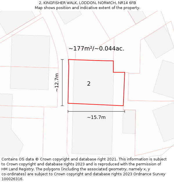 2, KINGFISHER WALK, LODDON, NORWICH, NR14 6FB: Plot and title map