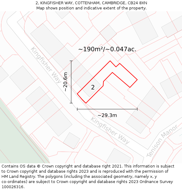 2, KINGFISHER WAY, COTTENHAM, CAMBRIDGE, CB24 8XN: Plot and title map