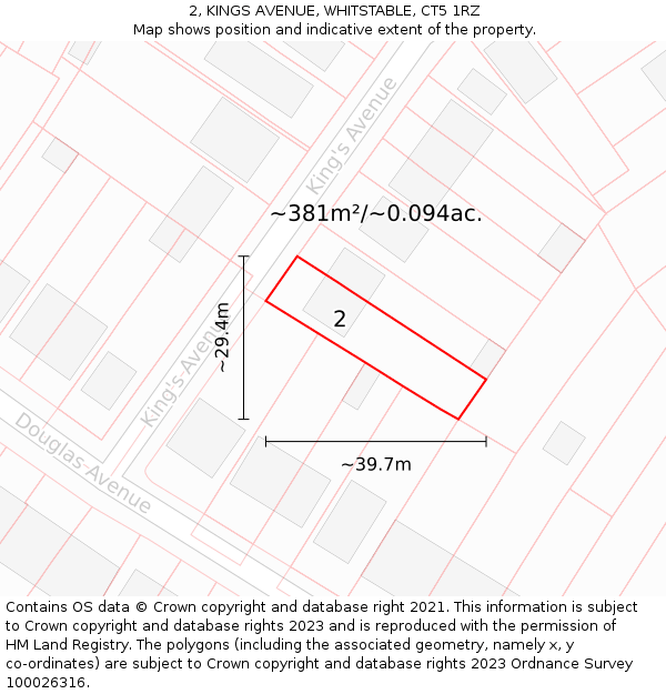 2, KINGS AVENUE, WHITSTABLE, CT5 1RZ: Plot and title map