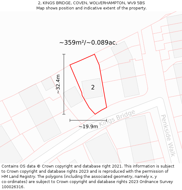 2, KINGS BRIDGE, COVEN, WOLVERHAMPTON, WV9 5BS: Plot and title map