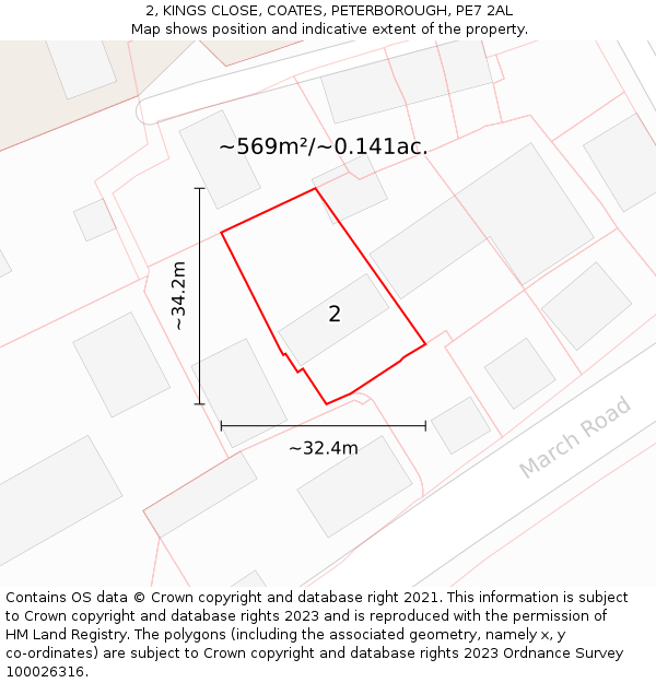 2, KINGS CLOSE, COATES, PETERBOROUGH, PE7 2AL: Plot and title map