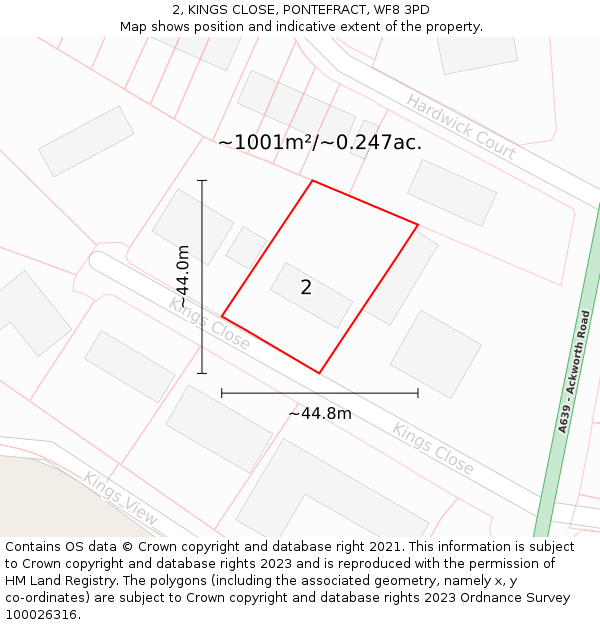 2, KINGS CLOSE, PONTEFRACT, WF8 3PD: Plot and title map