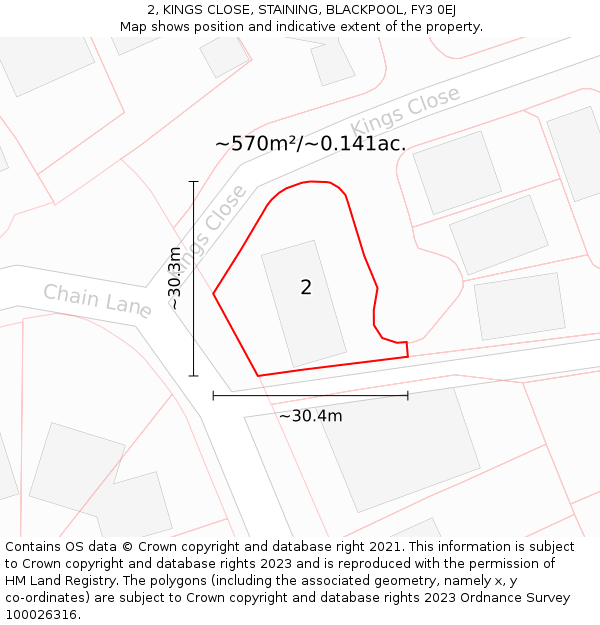 2, KINGS CLOSE, STAINING, BLACKPOOL, FY3 0EJ: Plot and title map