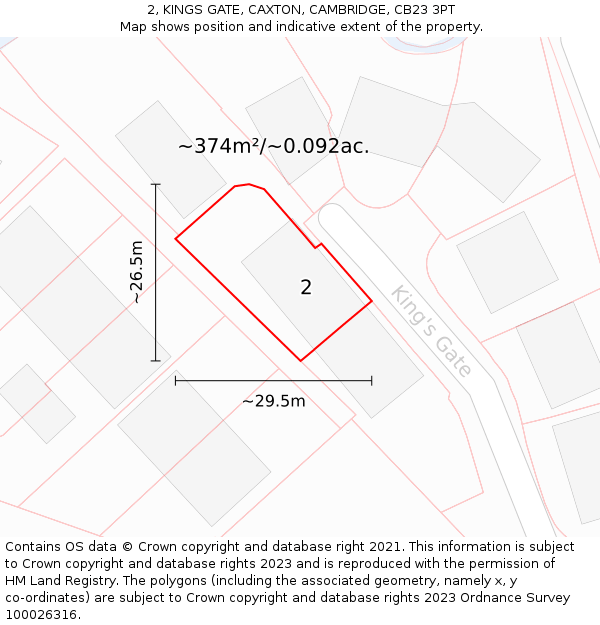 2, KINGS GATE, CAXTON, CAMBRIDGE, CB23 3PT: Plot and title map