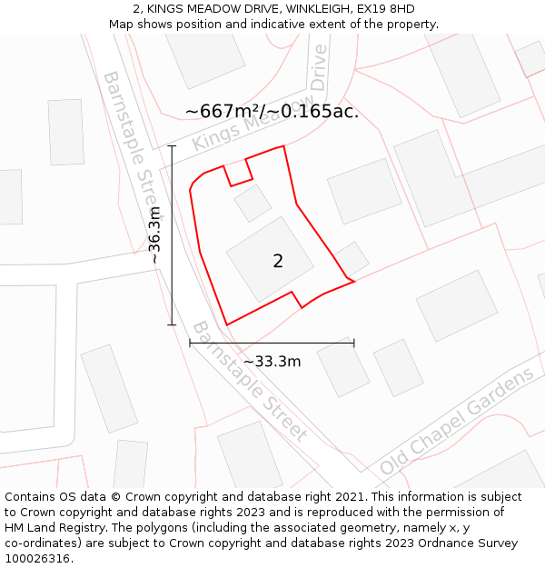 2, KINGS MEADOW DRIVE, WINKLEIGH, EX19 8HD: Plot and title map